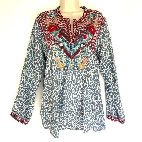 Johnny Was Navila Animal Print Silk Blouse with Embroidery S - Picture 4 of 8